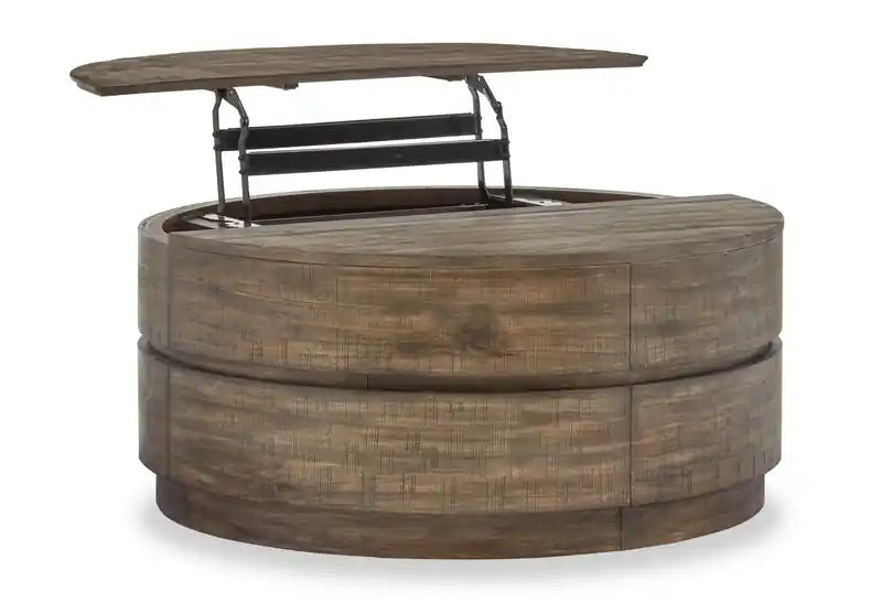 Elm 40 Round Rustic Pine Lift Top Coffee Table with Casters
