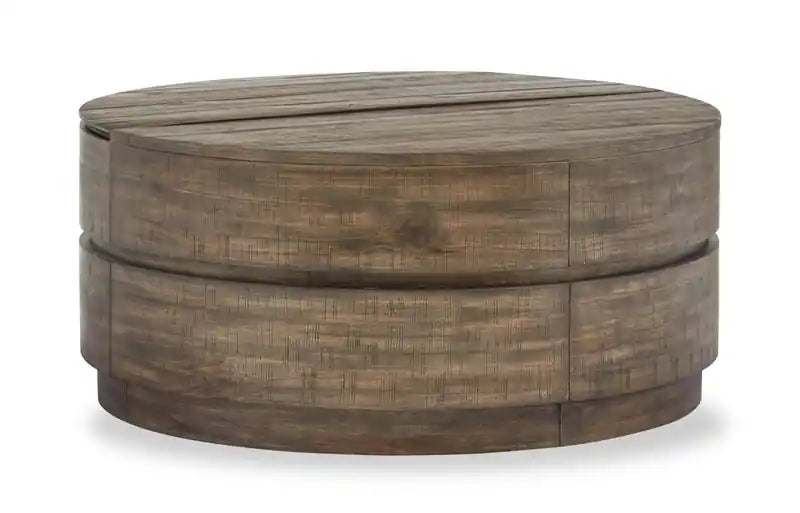Elm 40 Round Rustic Pine Lift Top Coffee Table with Casters