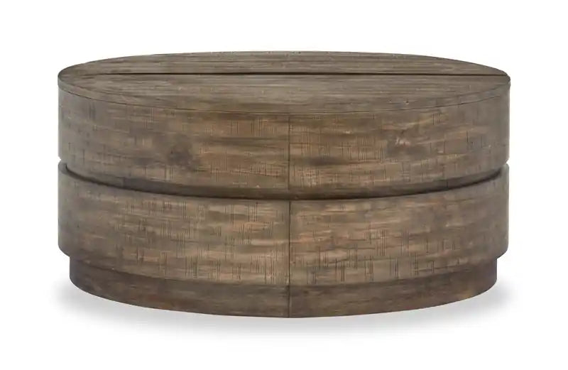 Elm 40 Round Rustic Pine Lift Top Coffee Table with Casters