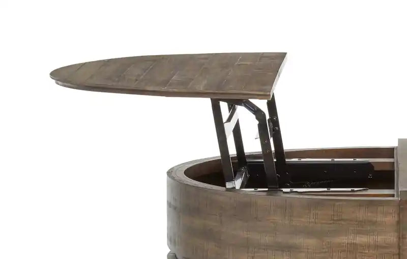Elm 40 Round Rustic Pine Lift Top Coffee Table with Casters