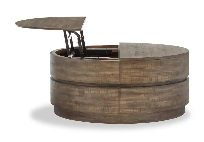 Elm 40 Round Rustic Pine Lift Top Coffee Table with Casters