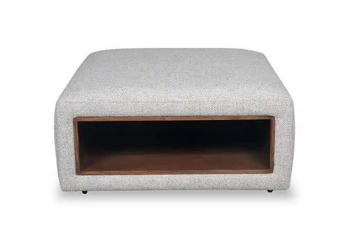 32.5 Pouf de cocktail en tissu chenille avec rangement et pieds en bois - Nuage Beige