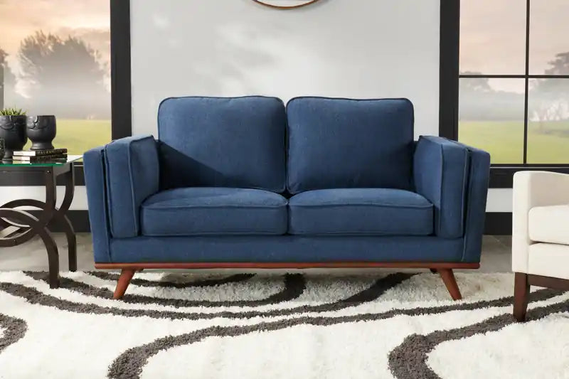Kort & Co. Kassia 65.4 Linen-Look Fabric Loveseat with Wood Base and Legs
