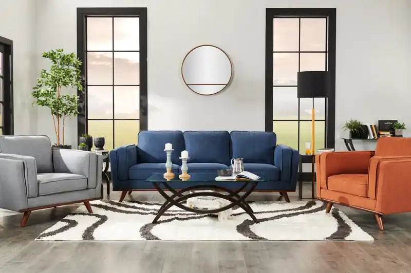 Kort & Co. Kassia 90.6 Linen-Look Fabric Sofa with Wood Base and Legs
