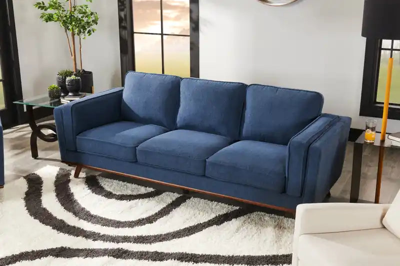 Kort & Co. Kassia 90.6 Linen-Look Fabric Sofa with Wood Base and Legs
