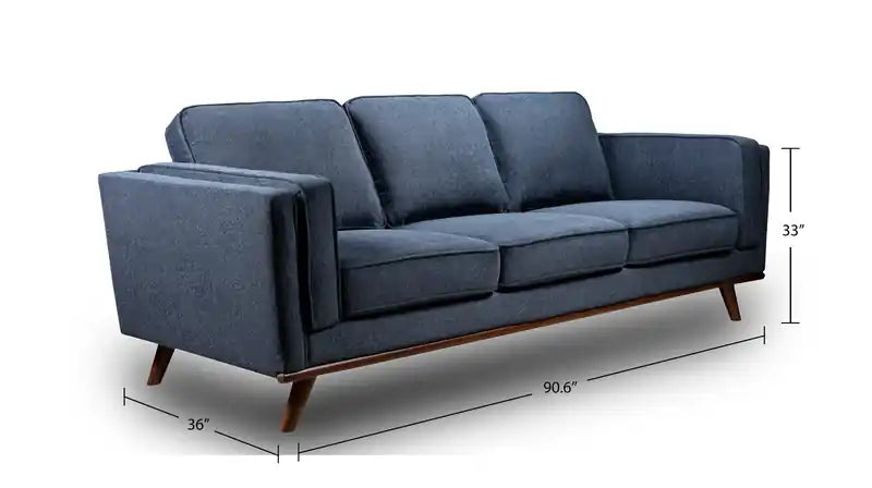 Kort & Co. Kassia 90.6 Linen-Look Fabric Sofa with Wood Base and Legs