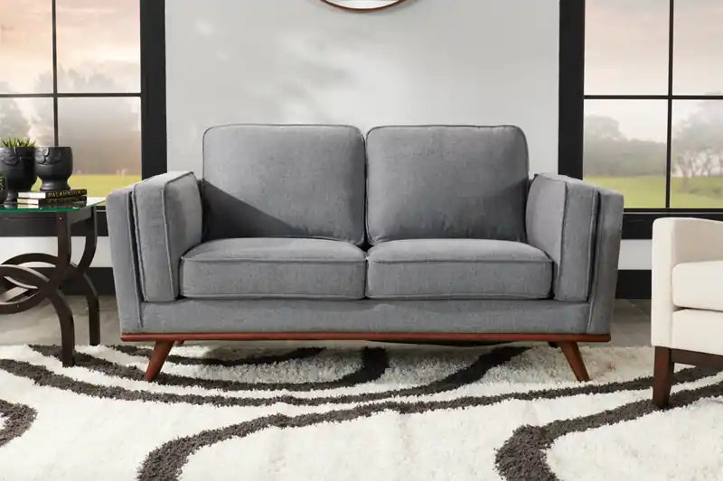 Kort & Co. Kassia 65.4 Linen-Look Fabric Loveseat with Wood Base and Legs