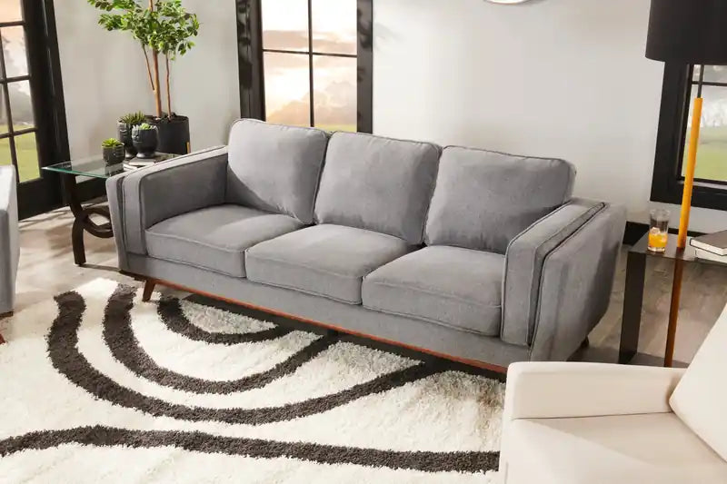 Kort & Co. Kassia 90.6 Linen-Look Fabric Sofa with Wood Base and Legs