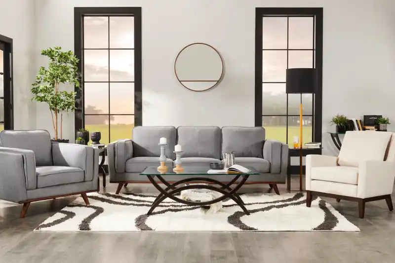 Kort & Co. Kassia 90.6 Linen-Look Fabric Sofa with Wood Base and Legs