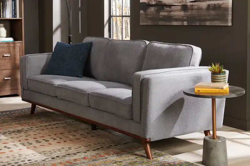 Kort & Co. Kassia 90.6 Linen-Look Fabric Sofa with Wood Base and Legs