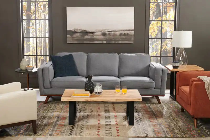 Kort & Co. Kassia 90.6 Linen-Look Fabric Sofa with Wood Base and Legs