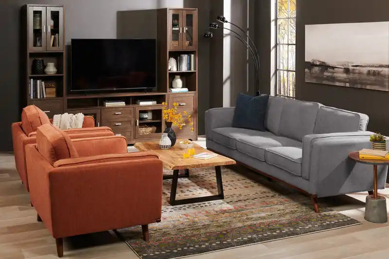 Kort & Co. Kassia 90.6 Linen-Look Fabric Sofa with Wood Base and Legs
