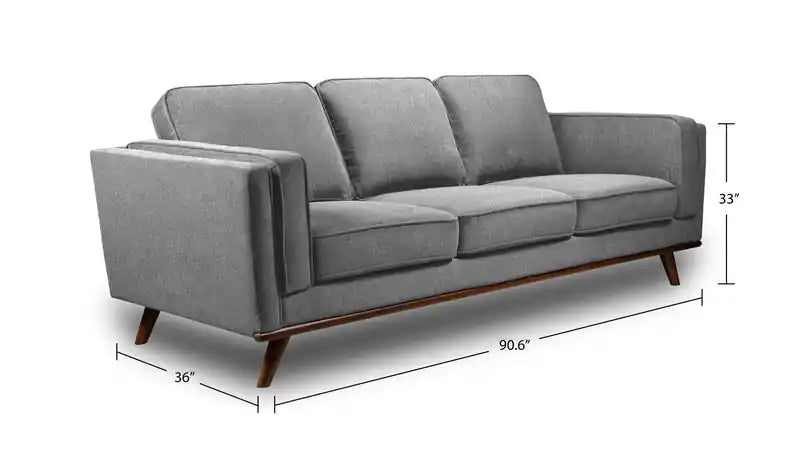 Kort & Co. Kassia 90.6 Linen-Look Fabric Sofa with Wood Base and Legs