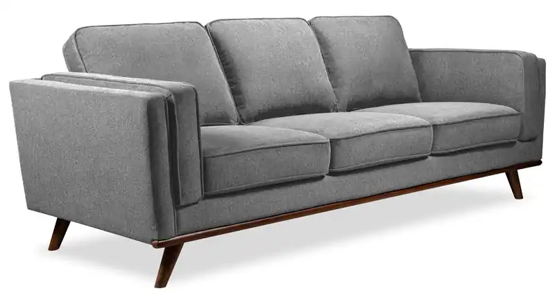 Kort & Co. Kassia 90.6 Linen-Look Fabric Sofa with Wood Base and Legs