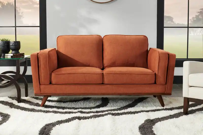 Kort & Co. Kassia 65.4 Linen-Look Fabric Loveseat with Wood Base and Legs