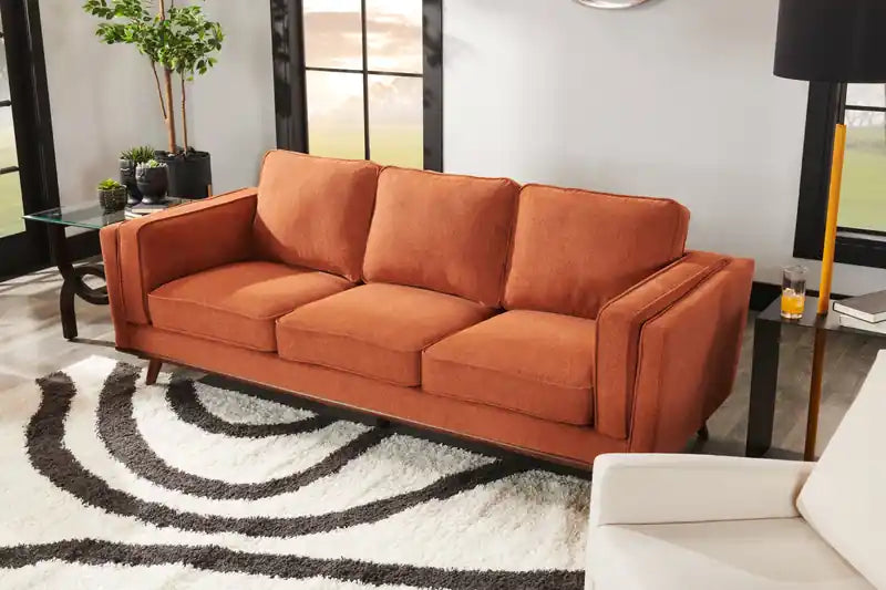 Kort & Co. Kassia 90.6 Linen-Look Fabric Sofa with Wood Base and Legs