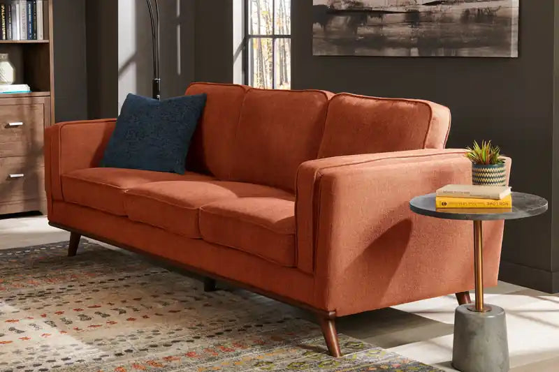 Kort & Co. Kassia 90.6 Linen-Look Fabric Sofa with Wood Base and Legs