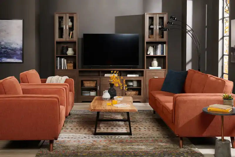 Kort & Co. Kassia 90.6 Linen-Look Fabric Sofa with Wood Base and Legs