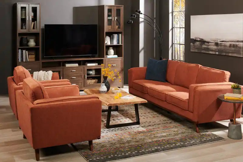Kort & Co. Kassia 90.6 Linen-Look Fabric Sofa with Wood Base and Legs