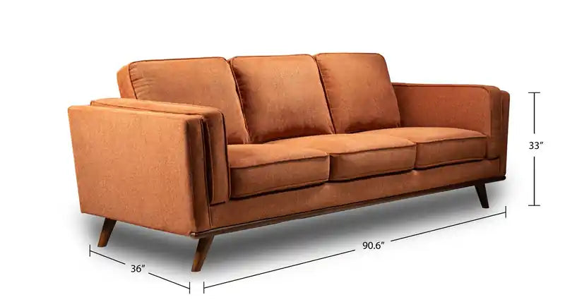Kort & Co. Kassia 90.6 Linen-Look Fabric Sofa with Wood Base and Legs