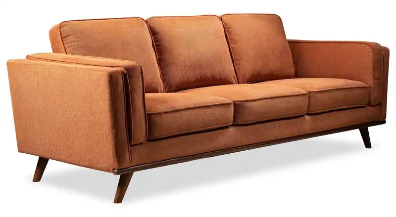 Kort & Co. Kassia 90.6 Linen-Look Fabric Sofa with Wood Base and Legs