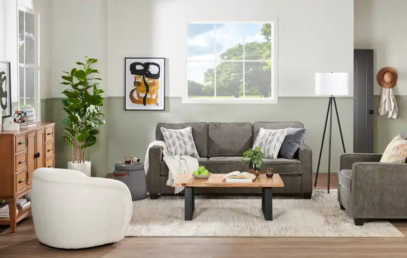 Made in Canada Lennox 35 Chenille Fabric Chair with Reversible Cushions and Track Arms