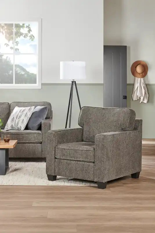 Made in Canada Lennox 35 Chenille Fabric Chair with Reversible Cushions and Track Arms