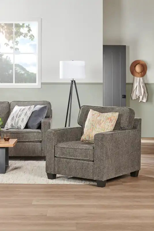 Made in Canada Lennox 35 Chenille Fabric Chair with Reversible Cushions and Track Arms