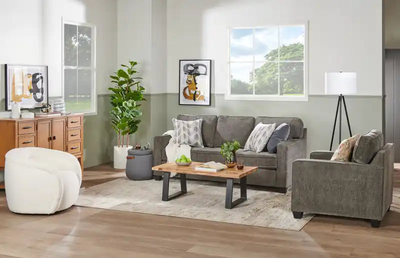 Made in Canada Lennox 35 Chenille Fabric Chair with Reversible Cushions and Track Arms