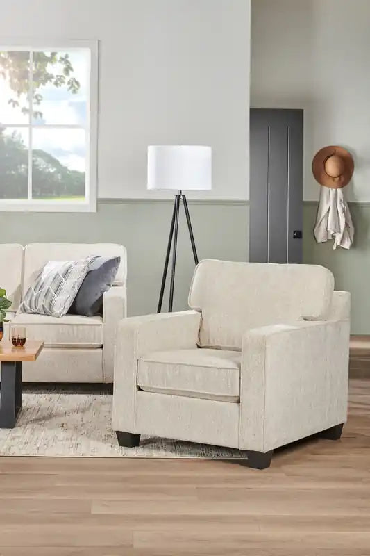Made in Canada Lennox 35 Chenille Fabric Chair with Reversible Cushions and Track Arms