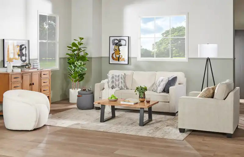 Made in Canada Lennox 35 Chenille Fabric Chair with Reversible Cushions and Track Arms
