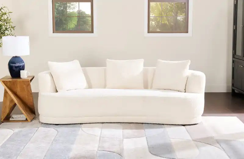Moon 91 Fabric Curved Sofa with Accent Pillows - Wooly Raven Black