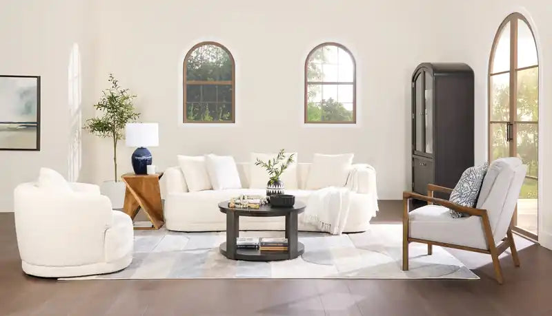 Moon 91 Fabric Curved Sofa with Accent Pillows - Wooly Raven Black