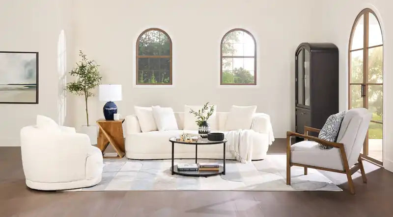 Moon 91 Fabric Curved Sofa with Accent Pillows - Wooly Raven Black