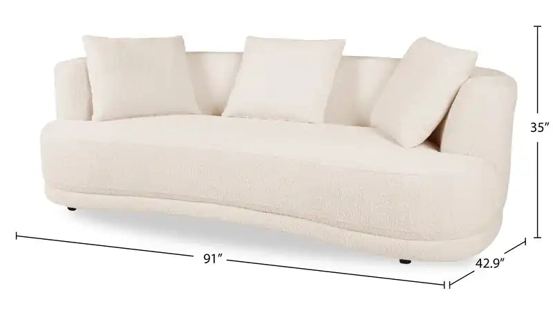 Moon 91 Fabric Curved Sofa with Accent Pillows - Wooly Raven Black