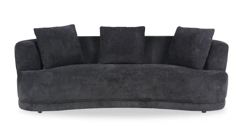 Moon 91 Fabric Curved Sofa with Accent Pillows - Wooly Raven Black