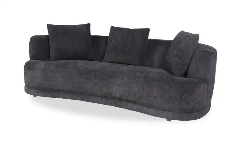 Moon 91 Fabric Curved Sofa with Accent Pillows - Wooly Raven Black