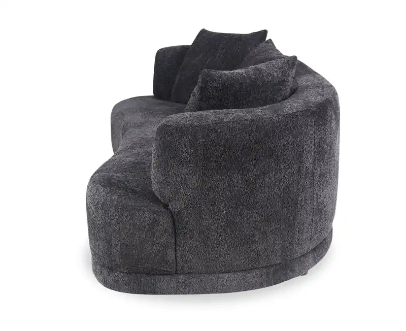 Moon 91 Fabric Curved Sofa with Accent Pillows - Wooly Raven Black