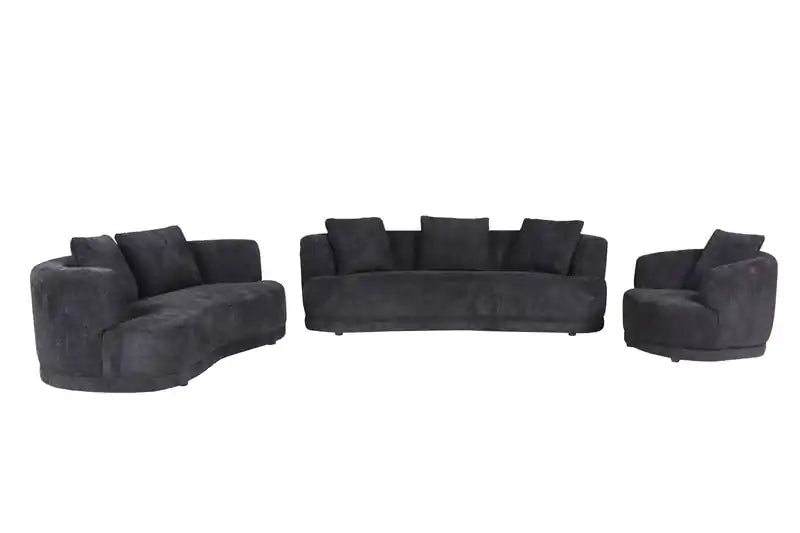 Moon 91 Fabric Curved Sofa with Accent Pillows - Wooly Raven Black