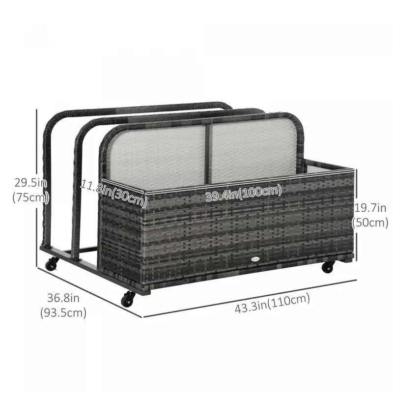 Rolling Pool Storage Rattan Outdoor Storage Wicker Organizer