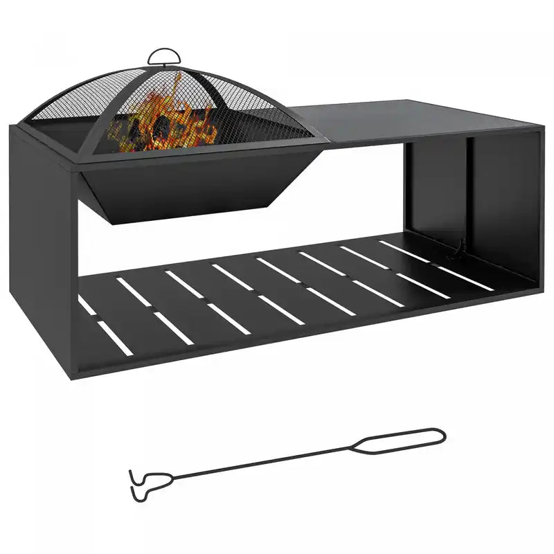 Outsunny Fire Pit Coffee Table, Wood-burning Firepit With Ceramic Tile Top
