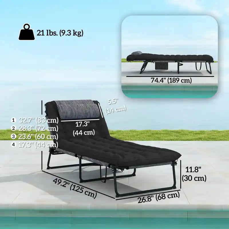 Outsunny Folding Lounge Chair W/ Cushion, Reclining Tanning Chair