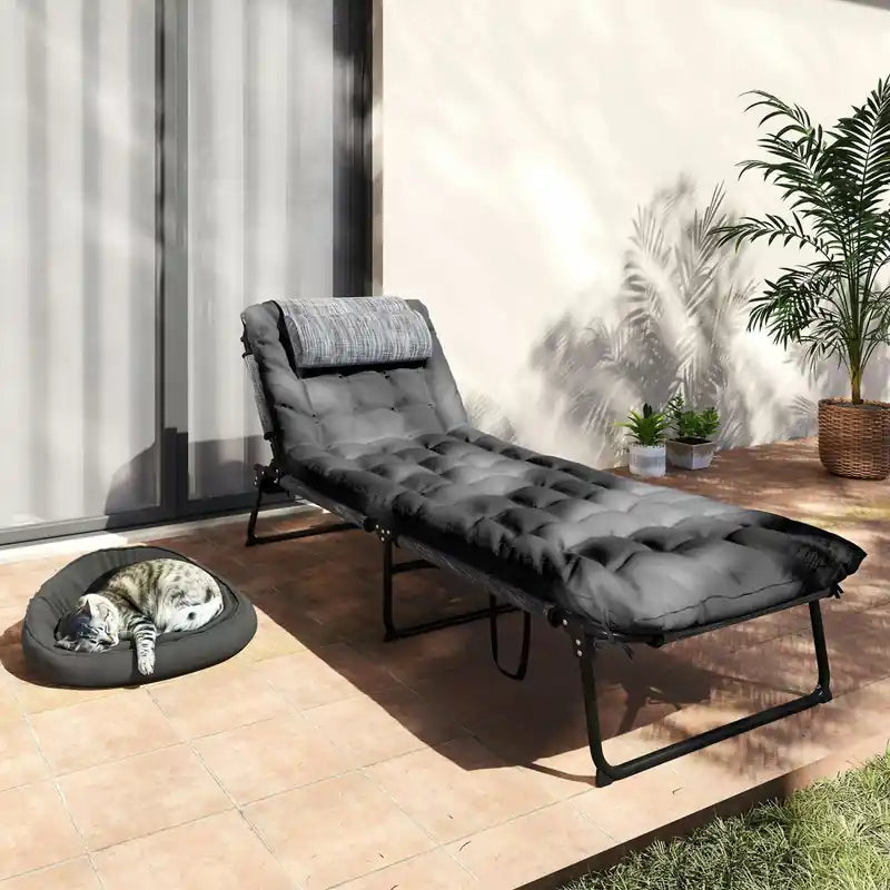 Folding Lounge Chair With Cushion, Reclining Tanning Chair