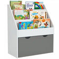 Qaba Kids Bookshelf, Bookcase Toy Storage Organizer With 3 Tier Display Shelves, Drawer, For Nursery, Bedroom, Living Room, Classroom