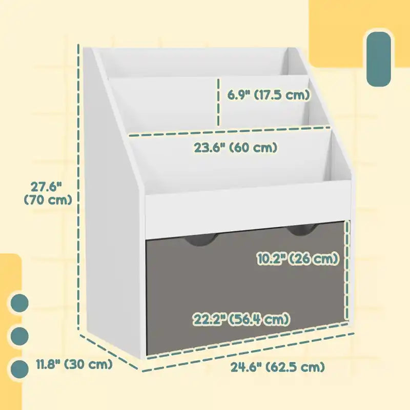 Kids Bookshelf, Bookcase Toy Storage Organizer With 3 Tier Display Shelves, Drawer, For Nursery, Bedroom, Living Room, Classroom