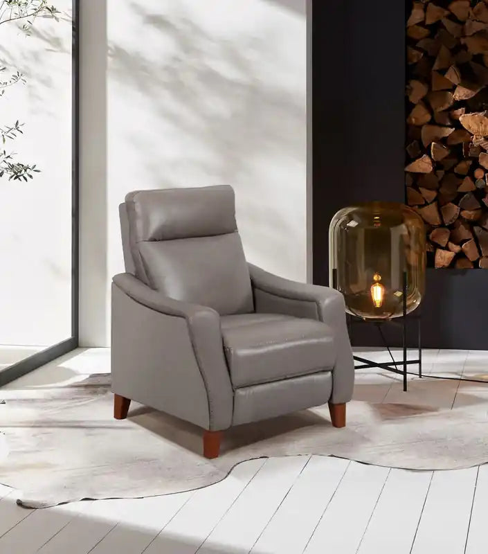 Natalie 32.5 Top-Grain Genuine Leather Pushback Reclining Chair with Wood Legs