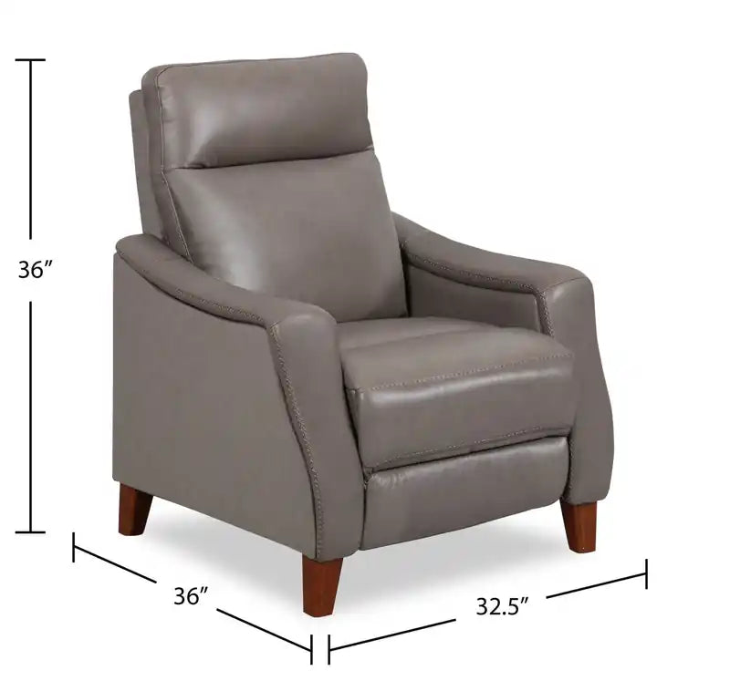Natalie 32.5 Top-Grain Genuine Leather Pushback Reclining Chair with Wood Legs