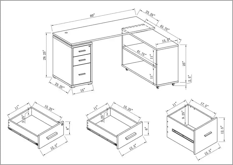60" Folding Corner Office Desk with Storage & USB Ports