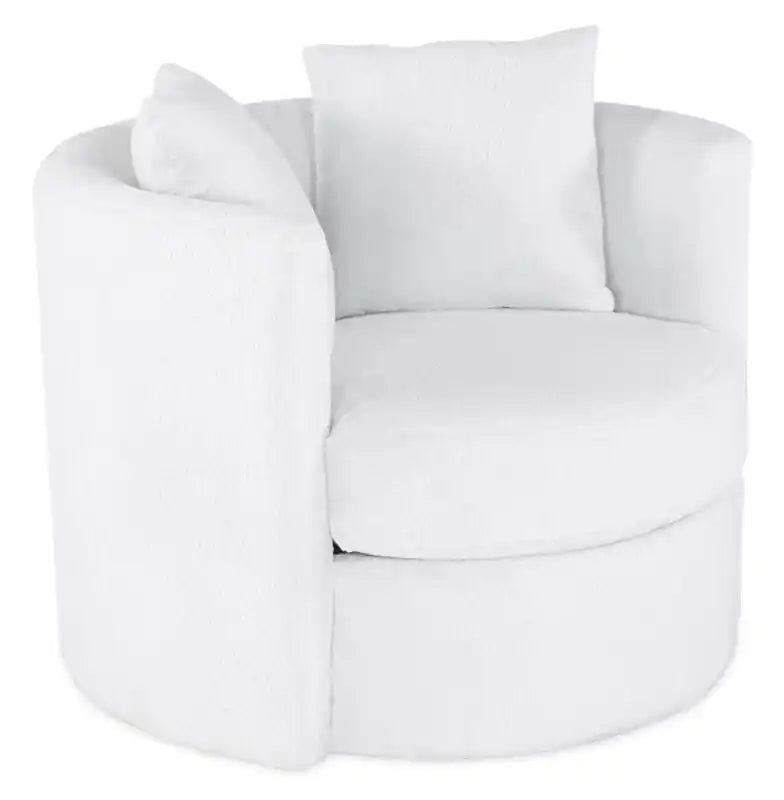 Made in Canada Petite 36 Chenille Fabric Swivel Cuddler Accent Chair - Plush Heaven White