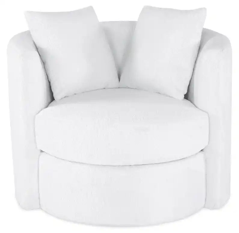 Made in Canada Petite 36 Chenille Fabric Swivel Cuddler Accent Chair - Plush Heaven White